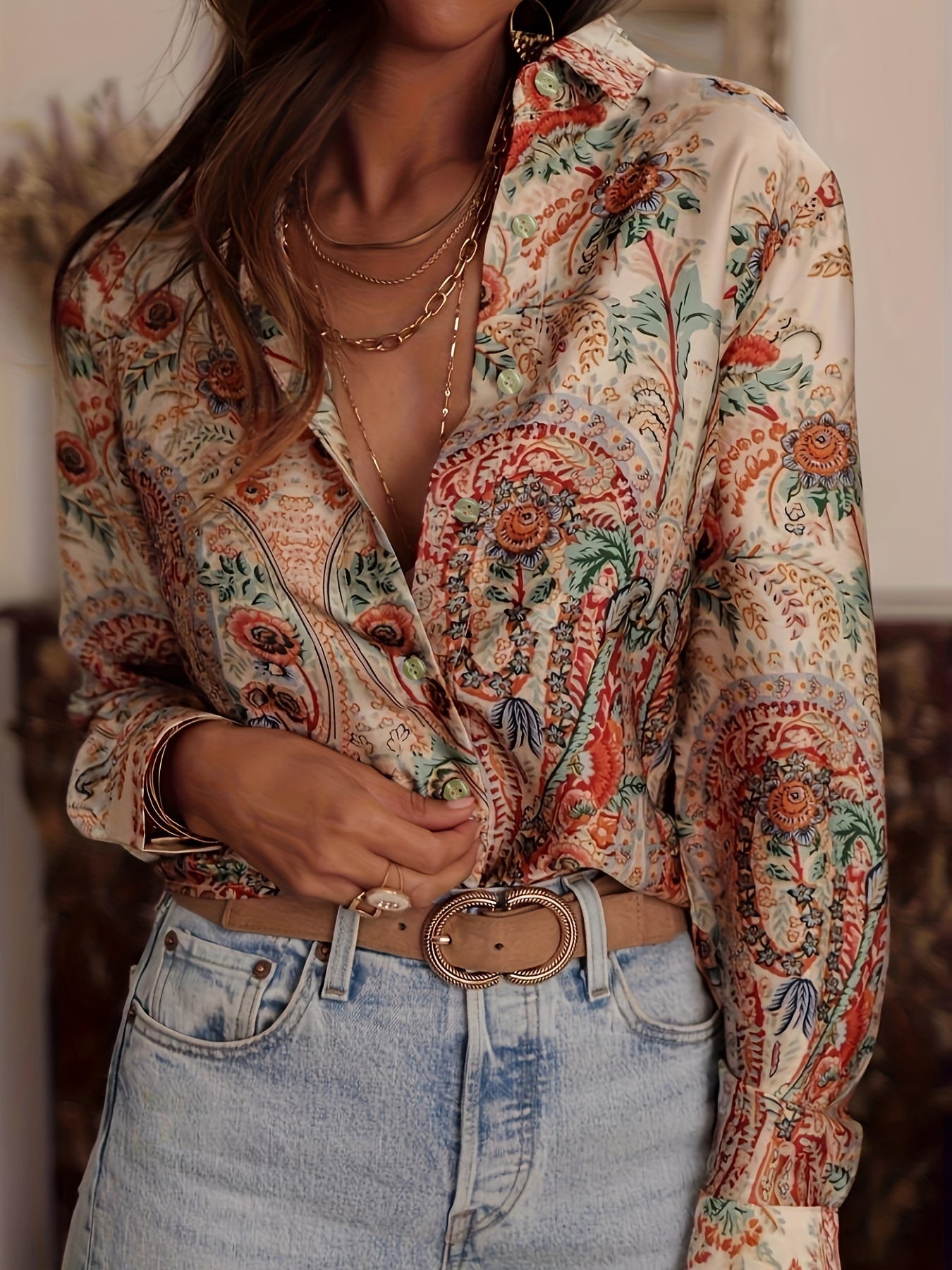 Naomi | Paisley Print Blouse with Chic Lapel Collar