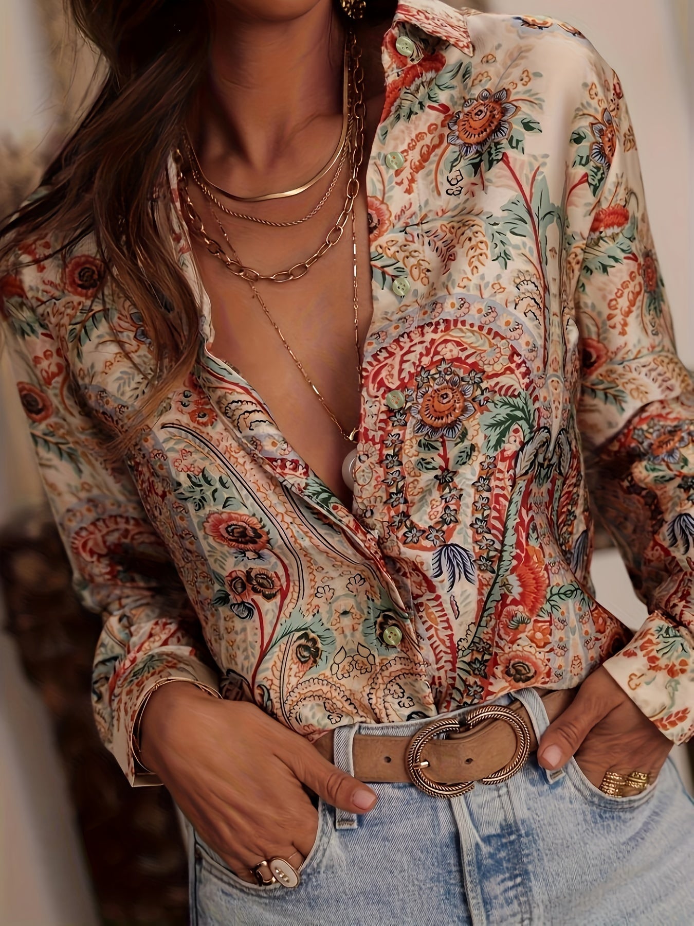 Naomi | Paisley Print Blouse with Chic Lapel Collar