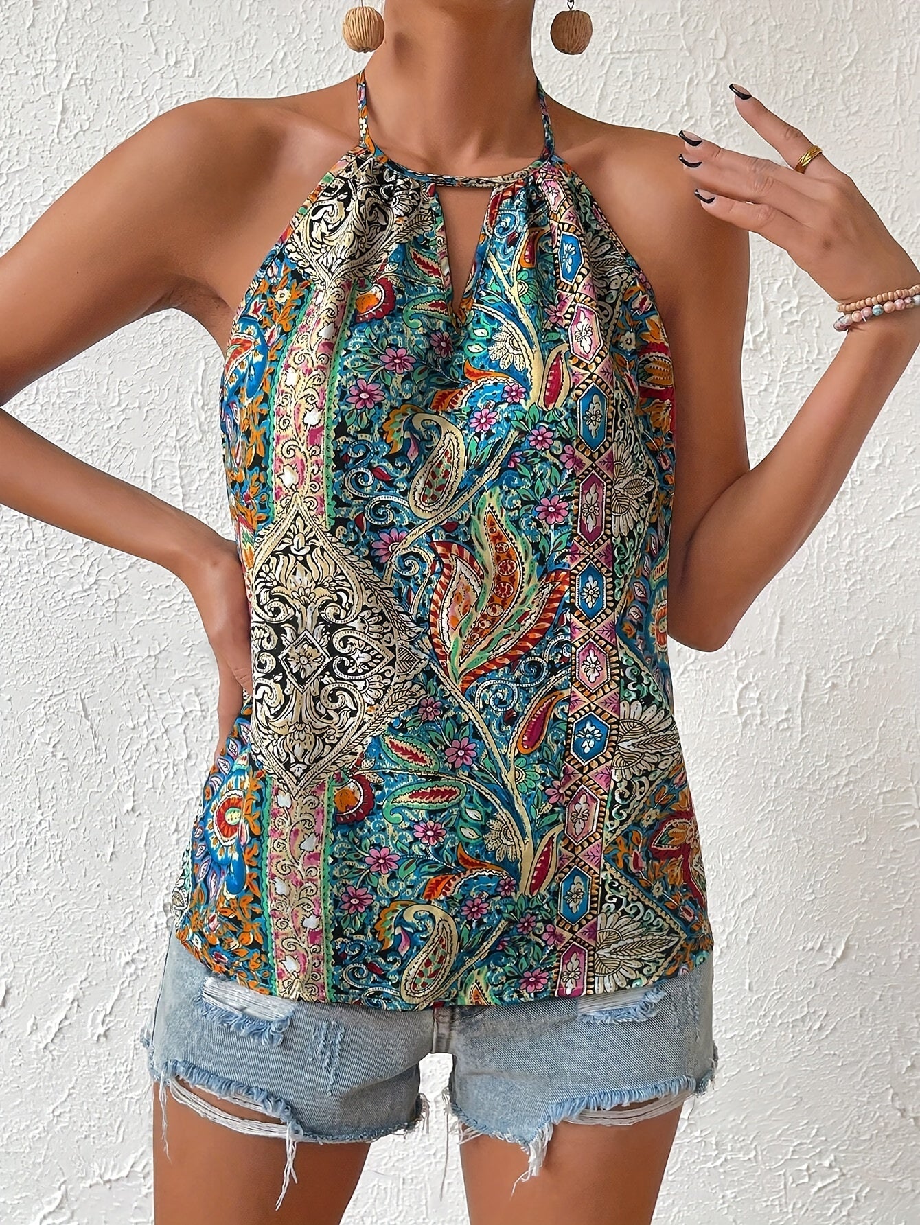 Elysia | Vibrant Paisley Print Halter Top