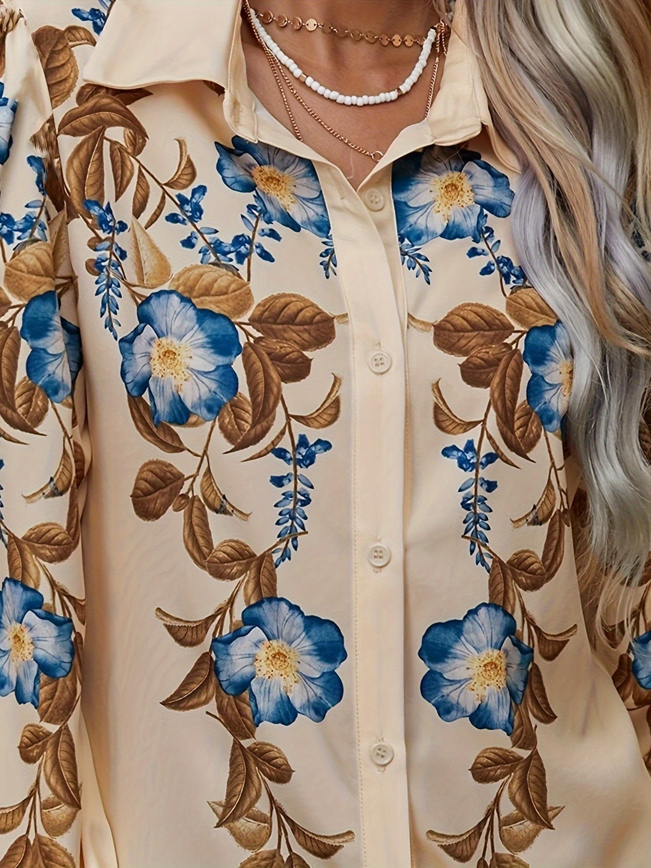 Cassandra |  Floral Blouse with Retro Lapel Neck