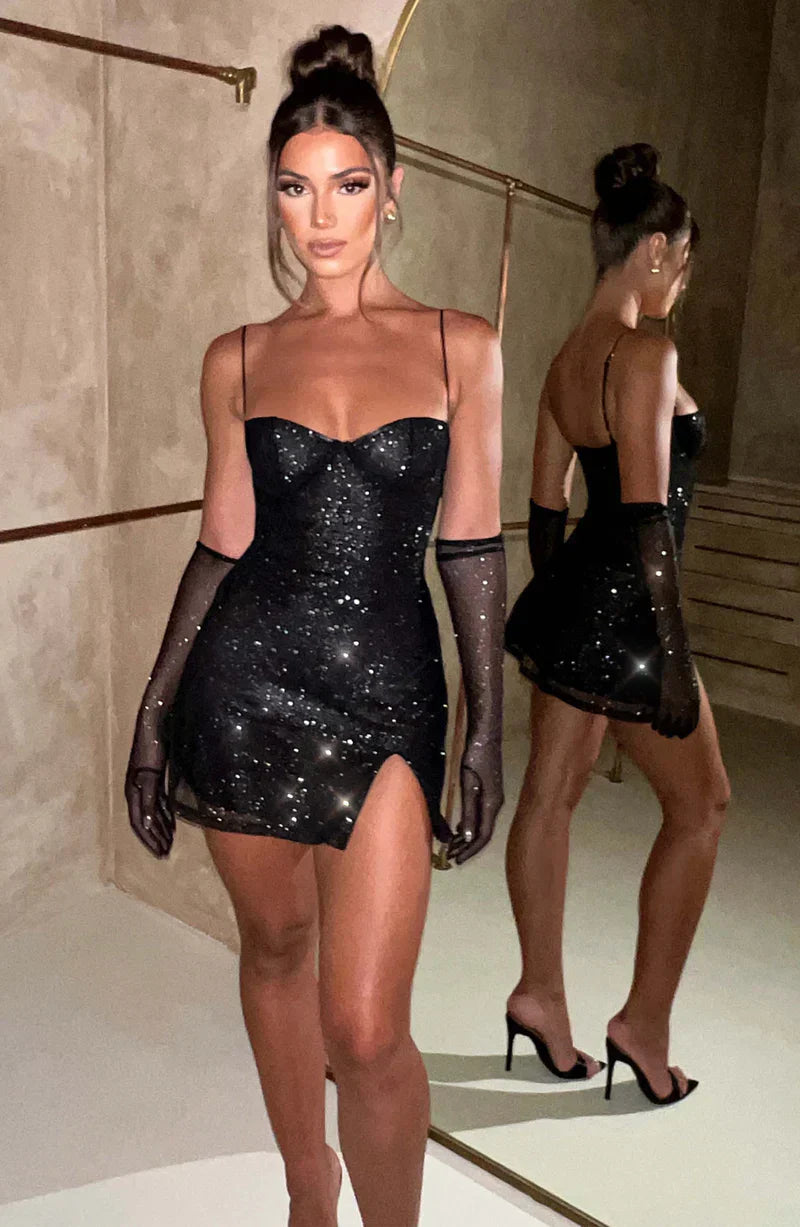 Sylvana - Sparkly Mini Dress with Gloves