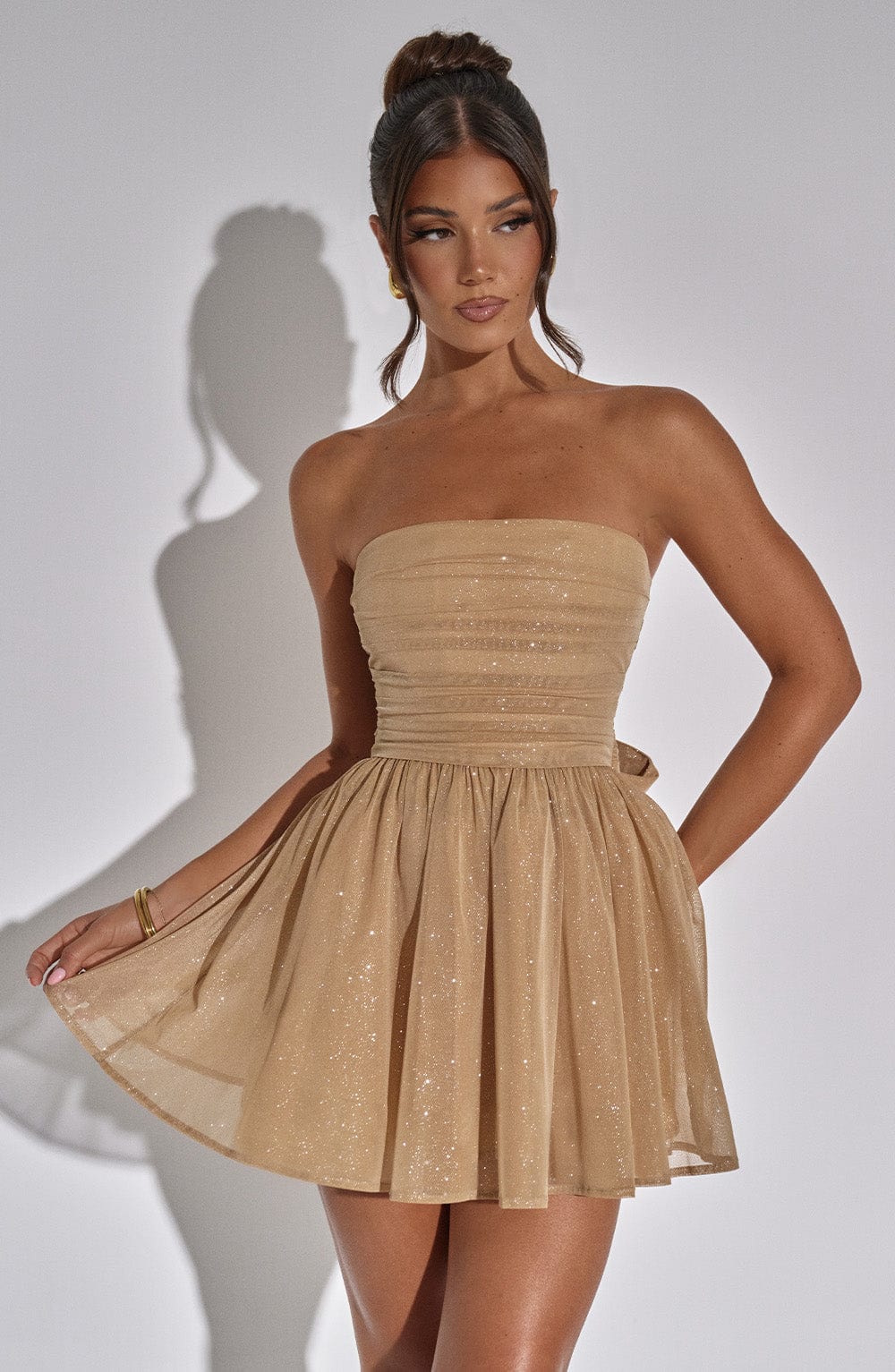 Serilda - Back-Knot Strapless Sparkle Dress